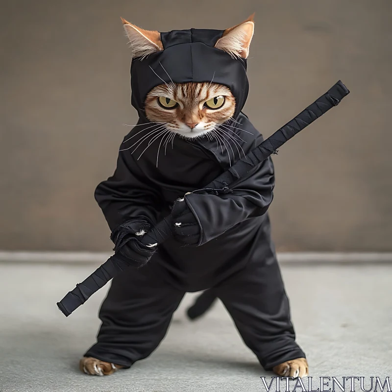 Ninja Cat Ready for Action AI Image