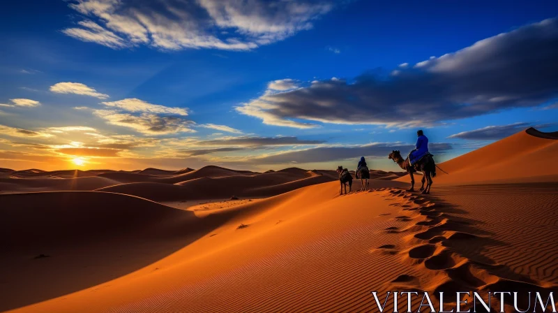 Camel Ride in Morocco's Sahara Desert at Sunset AI Image