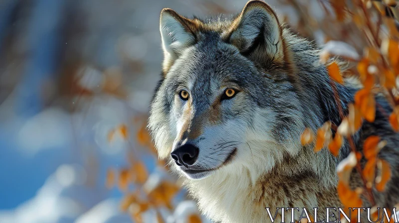 Close-Up Portrait of a Majestic Wolf in a Forest AI Image