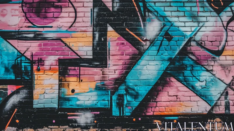 Colorful Graffiti on Brick Wall - Abstract Street Art Photography AI Image