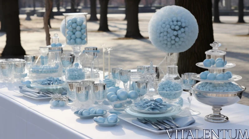 Contemporary Candy-Coated Blue and Silver Table Setting AI Image