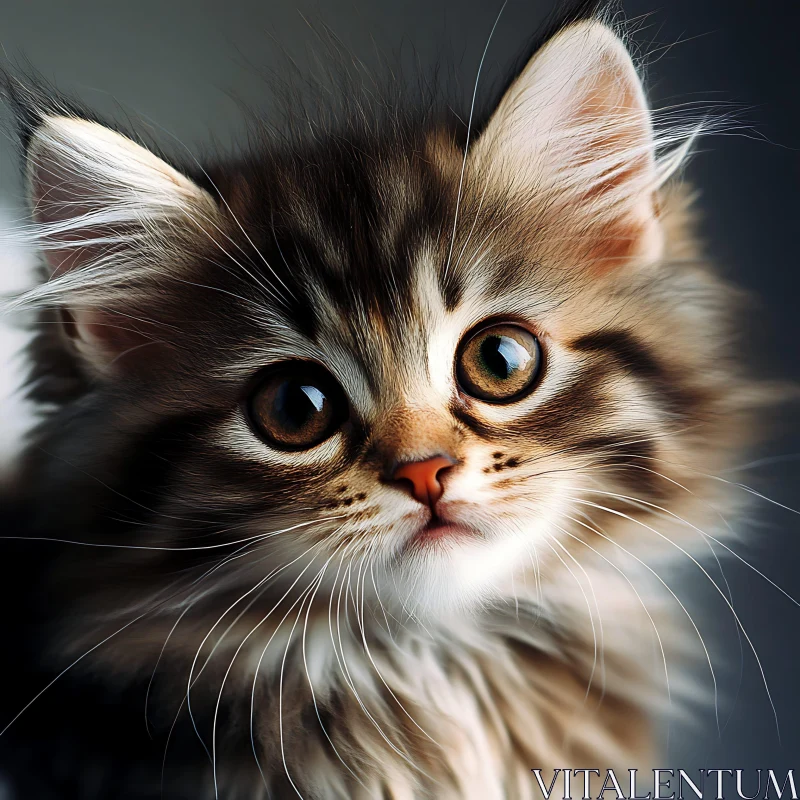 Cute Kitten with Big Eyes and Fluffy Fur AI Image