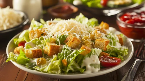 Delicious and Healthy Caesar Salad with Lettuce, Tomatoes, and Cheese