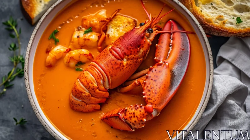 AI ART Delicious Lobster Bisque with Lobster Tail and Bread | Food Photography