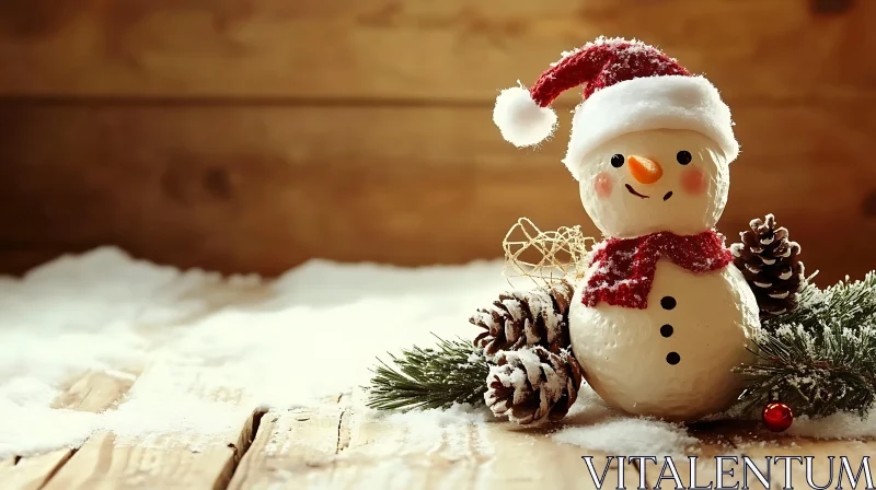 Holiday Snowman with Christmas Decor and Snow AI Image