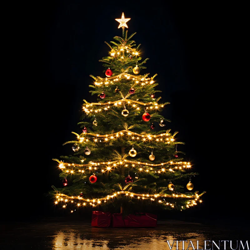 Radiant Christmas Tree with Star Topper and Ornaments AI Image