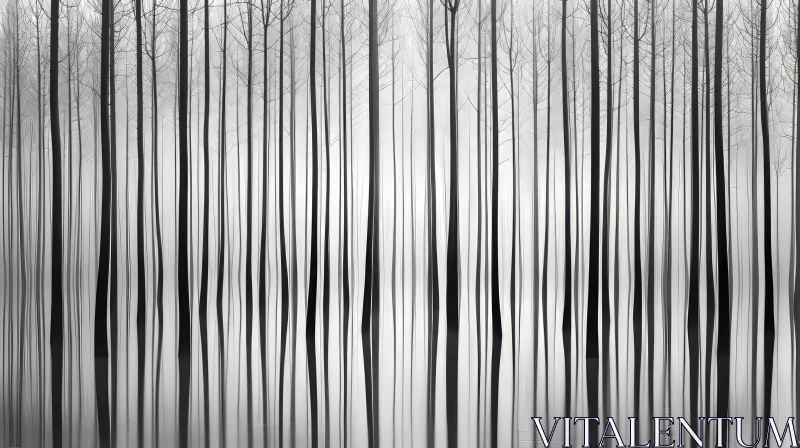 Eerie Black and White Forest Photo AI Image