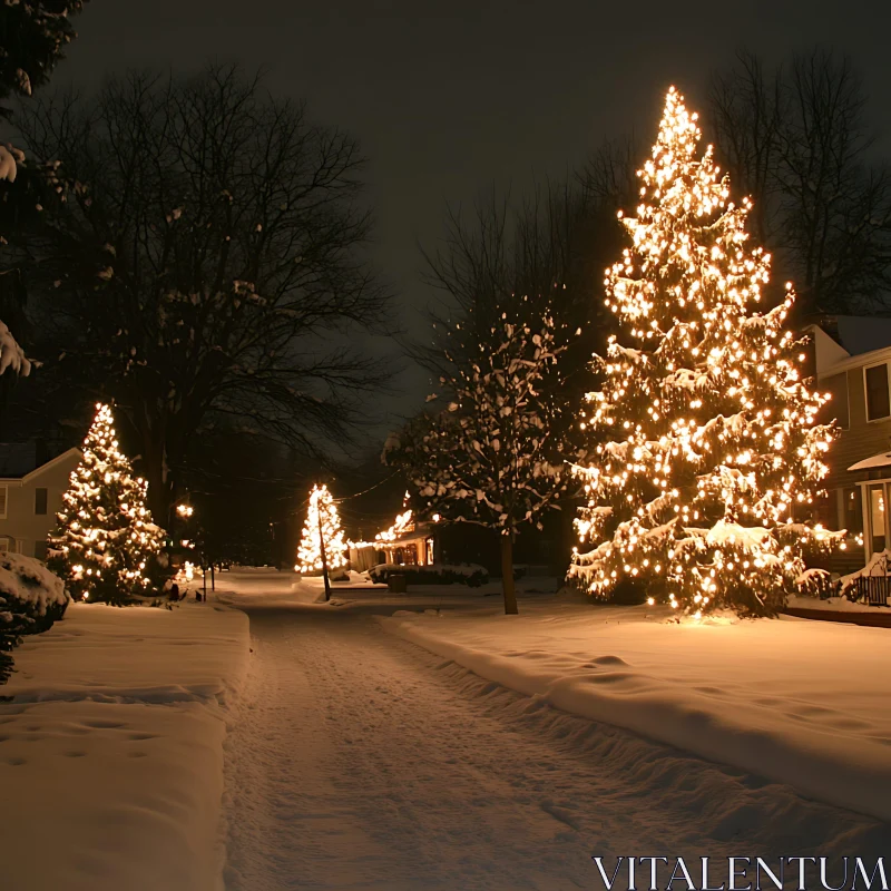 Enchanting Winter Scene with Christmas Lights AI Image