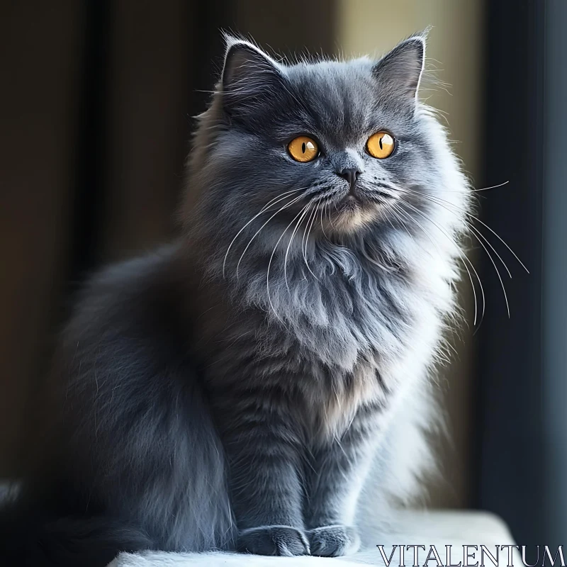 Golden-Eyed Gray Cat AI Image