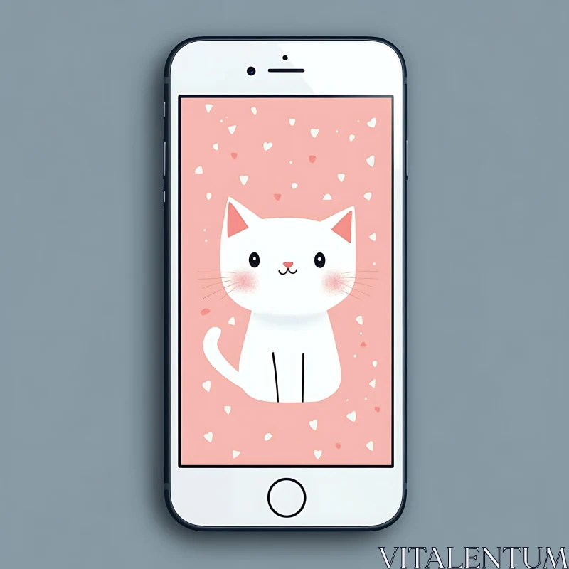 AI ART Cute White Cat on Pink Heart Background