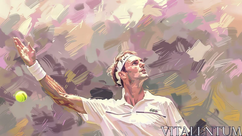 Intense Tennis Player Serve Painting AI Image