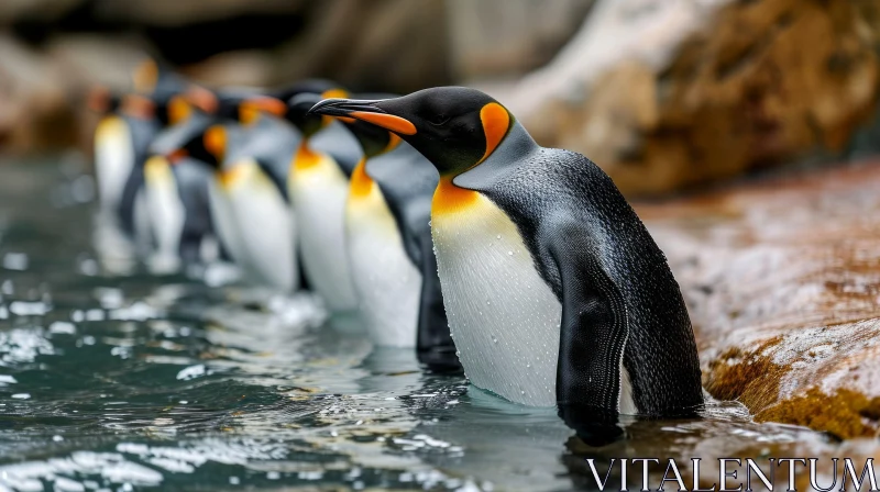 Majestic King Penguins in Crystal-Clear Waters AI Image
