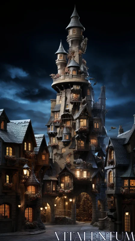 Whimsical Castle at Night | Detailed Architecture AI Image