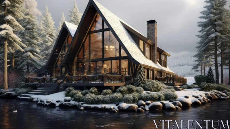 Winter Cabin: A Serene Retreat in Nature AI Image