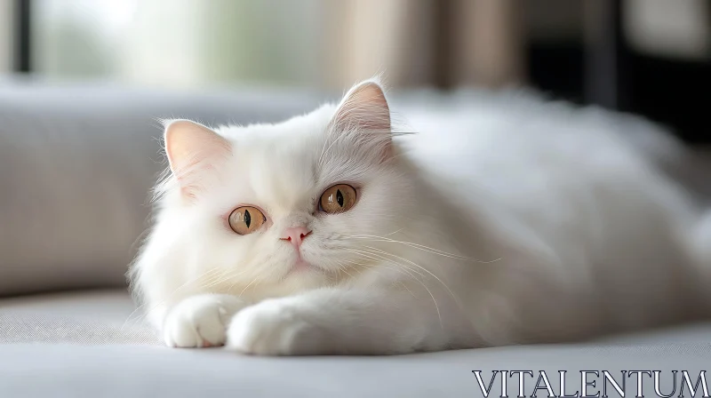 Serene White Feline with Golden Eyes AI Image