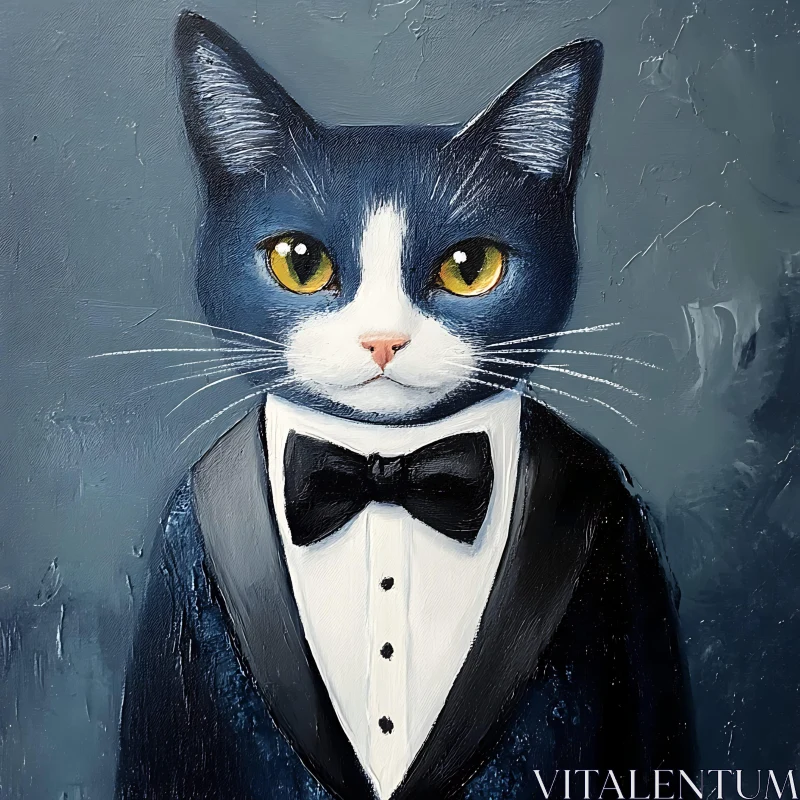 Cat in Formal Attire Painting AI Image