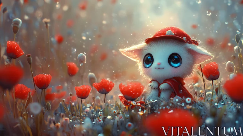 Charming Kitten in Floral Field AI Image