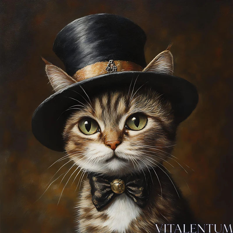 Cat in Top Hat and Bow Tie AI Image