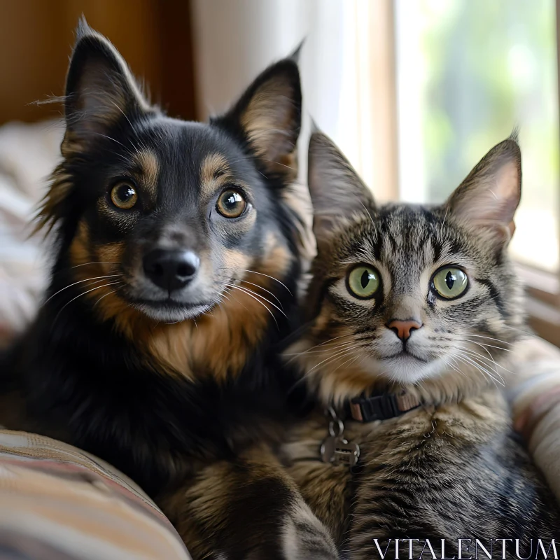 Dog and Cat Companionship by the Window AI Image