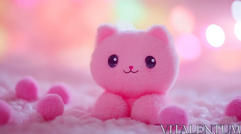 AI ART Adorable Pink Stuffed Animal on Fuzzy Background