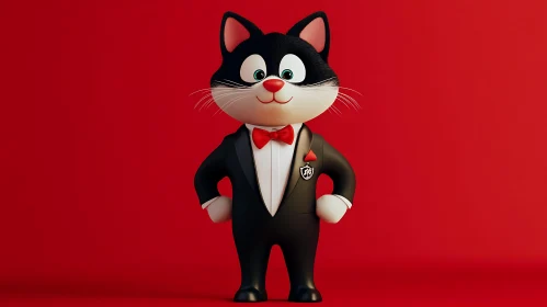 Elegant Cartoon Cat in Black Suit