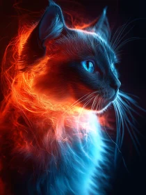 Glowing Neon Cat with Fiery Colors