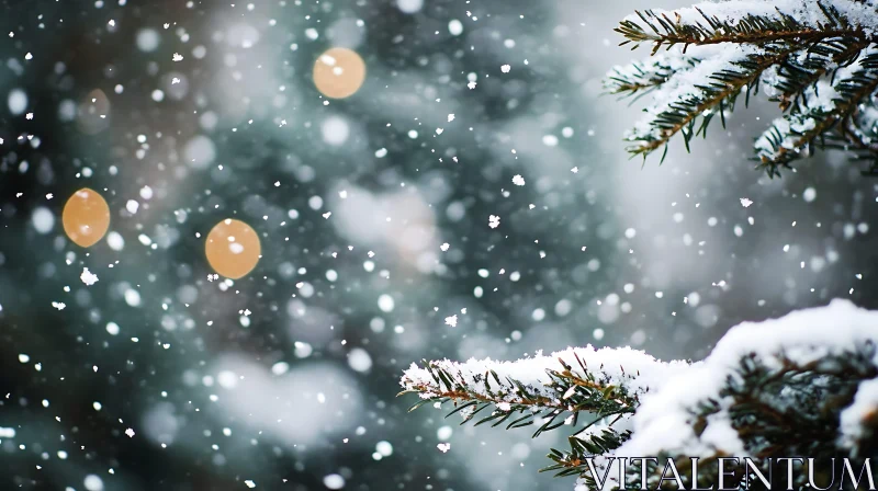 AI ART Winter Wonderland: Snow on Pine Branches