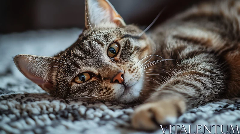 AI ART Tranquil Tabby Cat Lying Down with Captivating Eyes