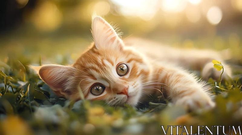 AI ART Playful Orange Tabby Kitten in Sunlit Nature