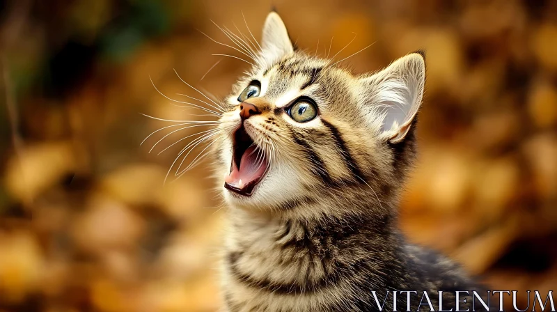 Surprised Kitten Among Autumn Leaves AI Image