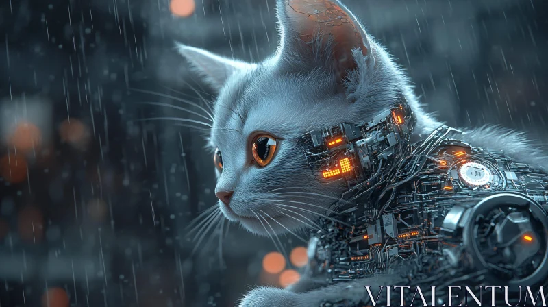 AI ART Futuristic Cat with Cyber Enhancements