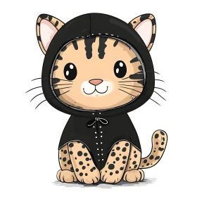 Cute Cat with Leopard Spots in Hoodie Illustration