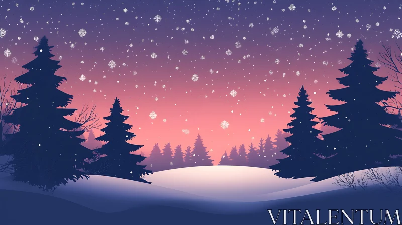 AI ART Peaceful Snowy Forest at Sunset