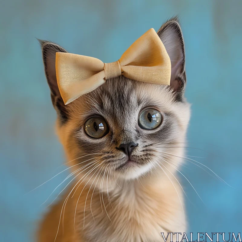 Kitten with Bow - Charming Cat Portrait AI Image