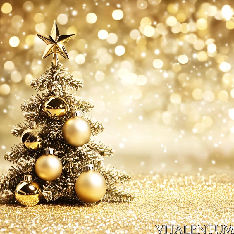 Festive Golden Christmas Tree with Glitter AI Image