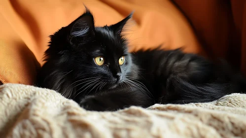 Elegant Black Cat Relaxing in Cozy Surroundings