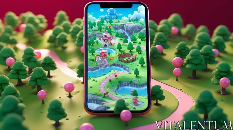 Colorful Fantasy World Mobile Phone Game AI Image