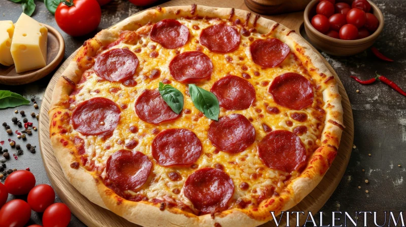 Delicious Pepperoni Pizza on Wooden Board AI Image