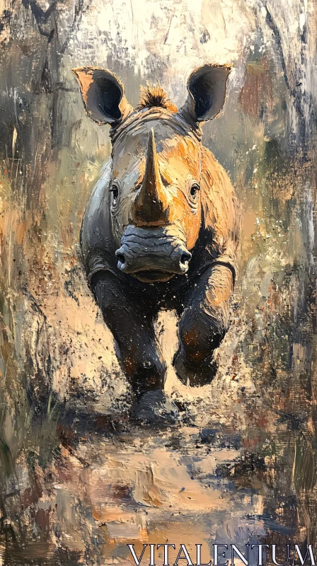 Wildlife Art of a Rhinoceros in Motion AI Image