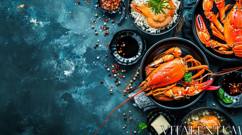 AI ART Exquisite Seafood Delights on a Dark Blue Background