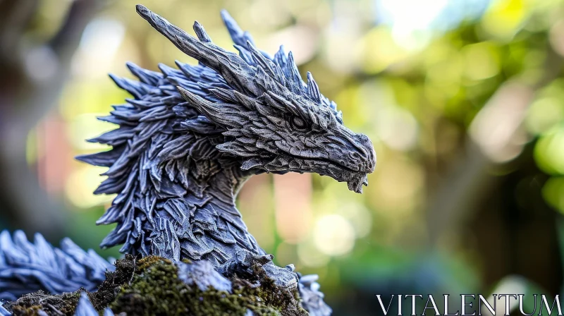 AI ART Gray Stone Dragon Statue with Moss on its Back