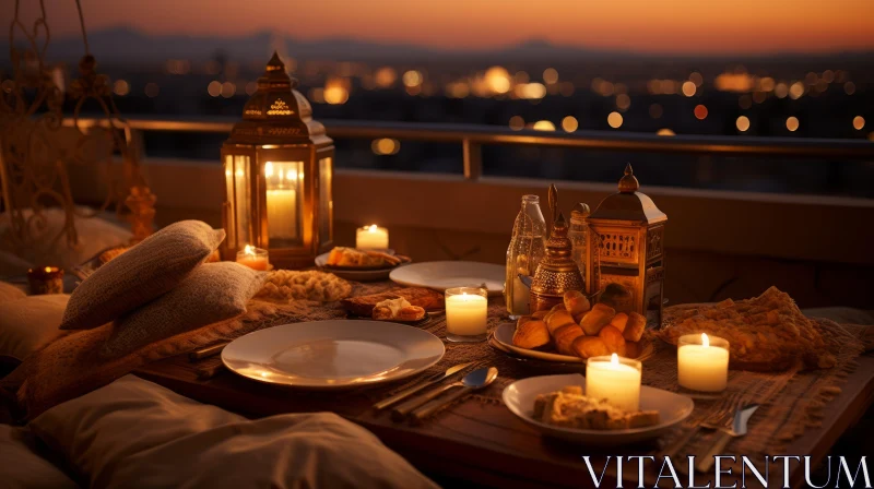 Intimate Candlelit Dinner at the Top | Romantic Realism Art AI Image