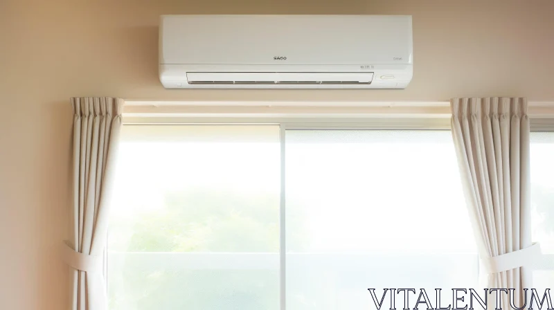 Modern Air Conditioner Installation on Beige Wall AI Image