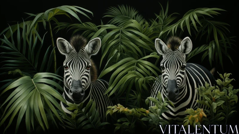 Zebras in Lush Jungle - Wildlife Digital Painting AI Image