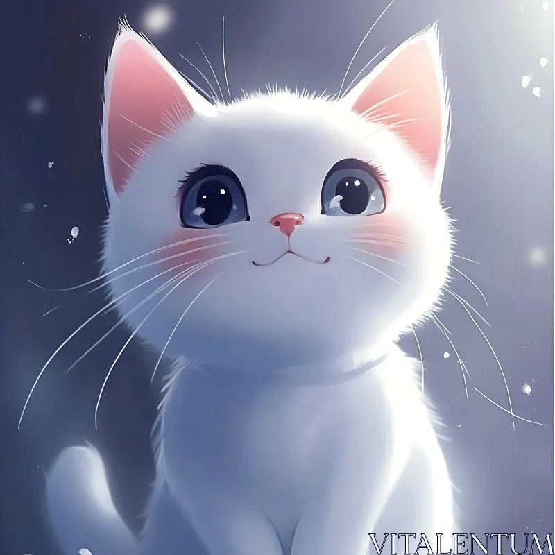 Cute White Kitten Illustration AI Image