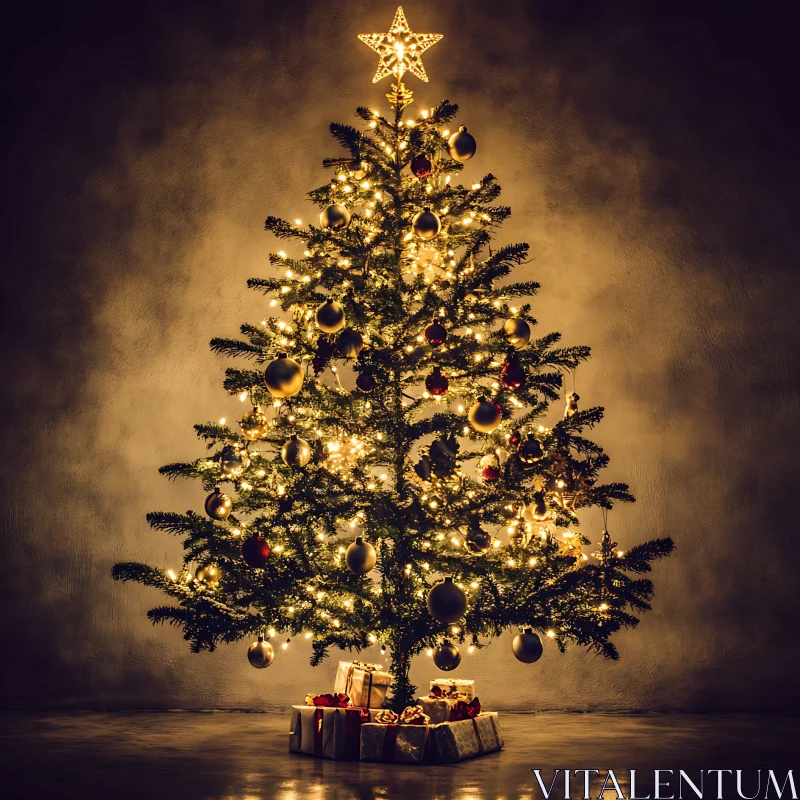 AI ART Festive Christmas Tree with Presents and Ornaments