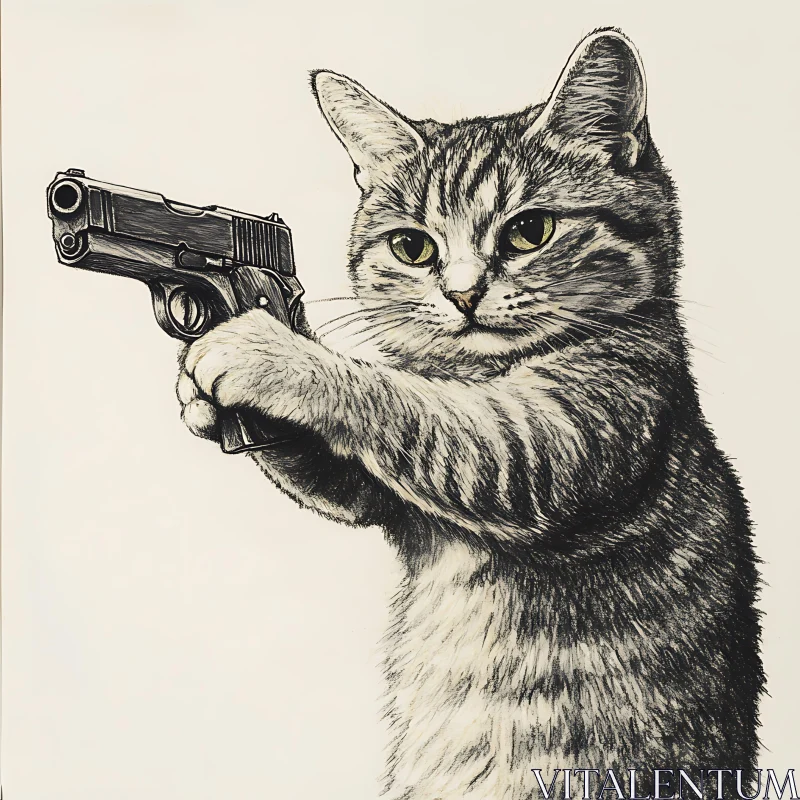 Anthropomorphic Cat with a Firearm AI Image