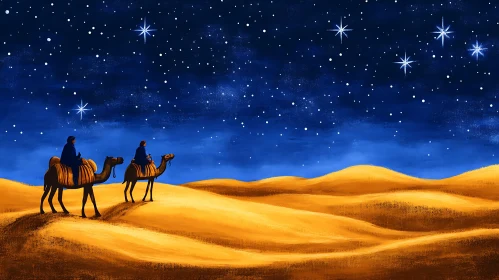 Camels Journey Through Starry Desert