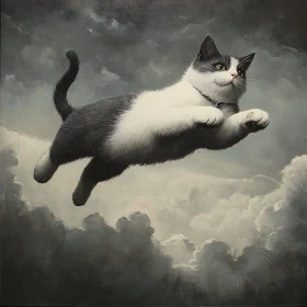 Cat Soaring Through Clouds