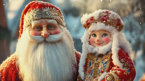 Santa Claus and Child in Snow